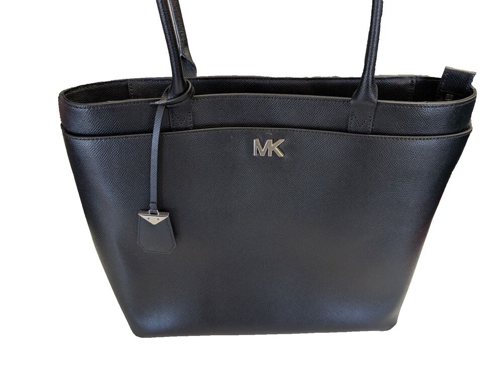 Michael Kors Large Maddie Crossgrain Leather Tote Bag in Black